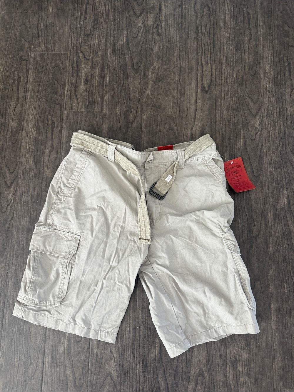 Khaki Cargo Shorts with Woven Belt